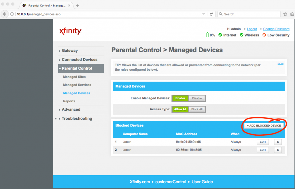 routeraddblockeddevice